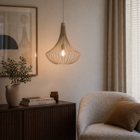 Lampa wisząca BALERINA druciana BEŻ 1-punktowa E27