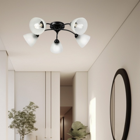Lampa sufitowa ARCO 5-punktowa CZARNA E27 transparentne klosze