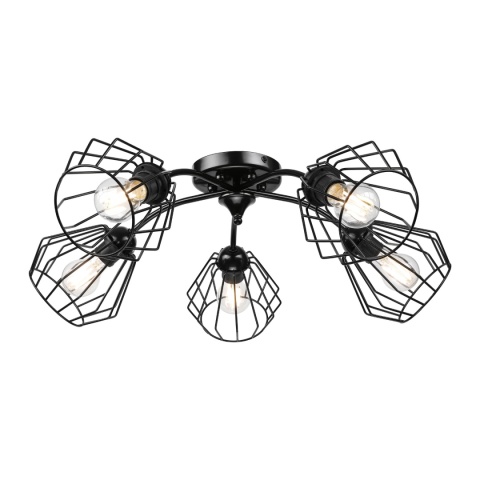 Lampa sufitowa ARCO 5-punktowa CZARNA E27 klosze metalowe DIAMENT