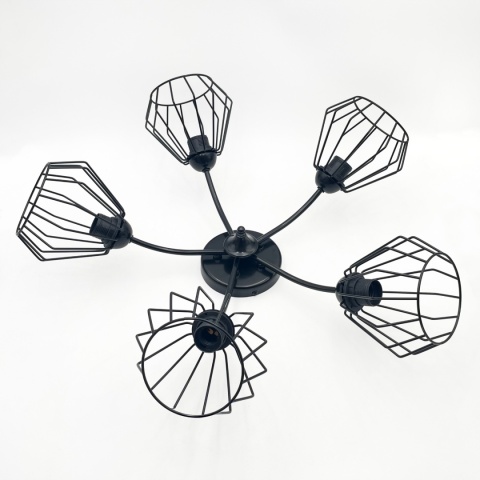 Lampa sufitowa ARCO 5-punktowa CZARNA E27 klosze metalowe DIAMENT
