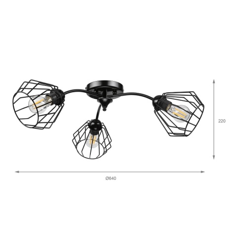 Lampa sufitowa ARCO 3-punktowa CZARNA E27 klosze metalowe DIAMENT