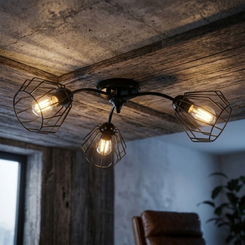 Lampa sufitowa ARCO 3-punktowa CZARNA E27 klosze metalowe DIAMENT