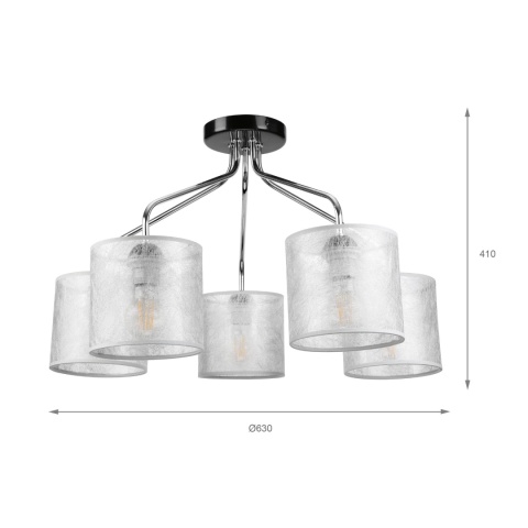 Lampa sufitowa LUCERO 5-punktowa CHROM/CZARNY E27 srebrne abażury