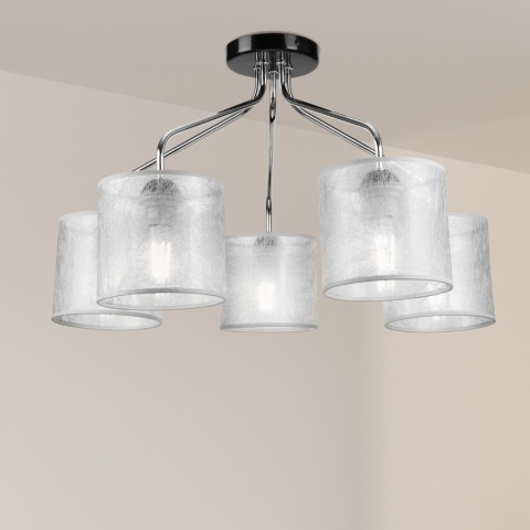 Lampa sufitowa LUCERO 5-punktowa CHROM/CZARNY E27 srebrne abażury