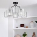 Lampa sufitowa LUCERO 5-punktowa CHROM/CZARNY E27 srebrne abażury