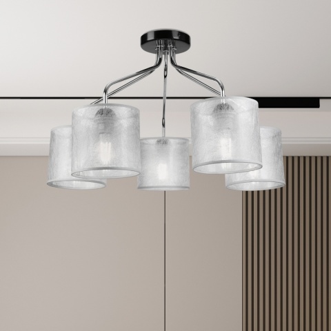 Lampa sufitowa LUCERO 5-punktowa CHROM/CZARNY E27 srebrne abażury