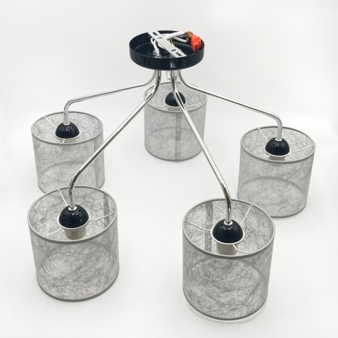 Lampa sufitowa LUCERO 5-punktowa CHROM/CZARNY E27 srebrne abażury