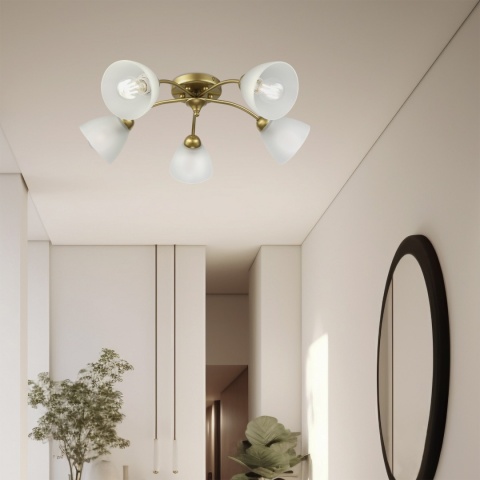 Lampa sufitowa ARCO 5-punktowa ZŁOTA E27 transparentne klosze