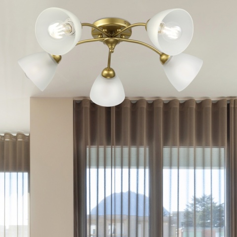 Lampa sufitowa ARCO 5-punktowa ZŁOTA E27 transparentne klosze