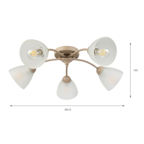 Lampa sufitowa ARCO 5-punktowa BEŻOWA E27 transparentne klosze