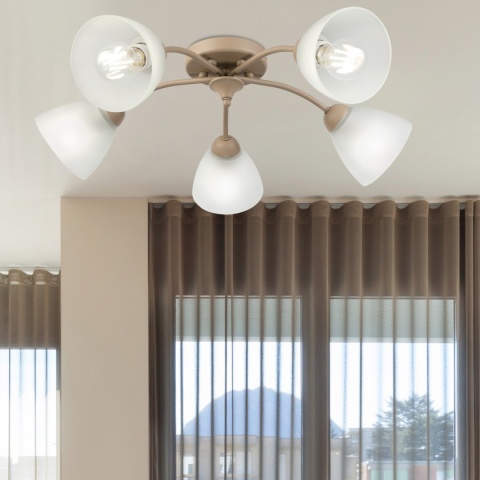 Lampa sufitowa ARCO 5-punktowa BEŻOWA E27 transparentne klosze