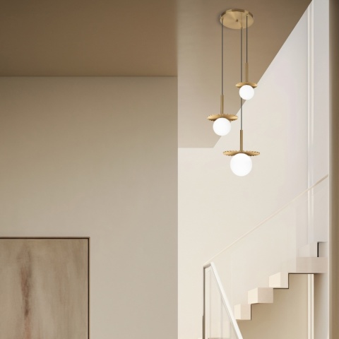 Nowoczesna lampa wisząca 3-punktowa CHITA - złota, szklane klosze G9