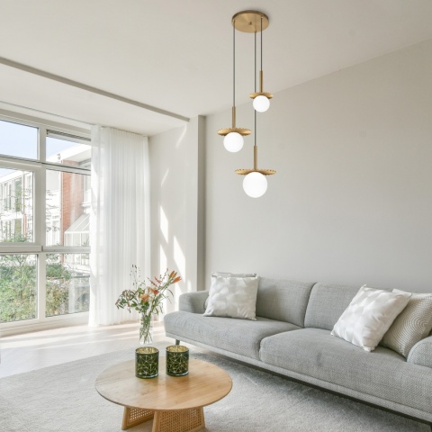 Nowoczesna lampa wisząca 3-punktowa CHITA - złota, szklane klosze G9