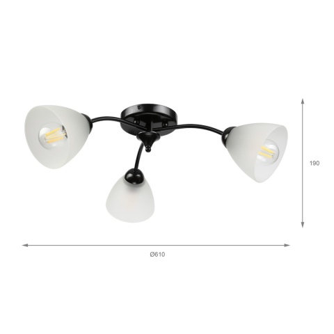 Lampa sufitowa ARCO 3-punktowa CZARNA E27 transparentne klosze