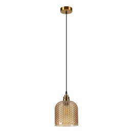 Elegancka ZŁOTA lampa wisząca 1-punktowa ROCCO - ozdobny klosz bursztynowy E27