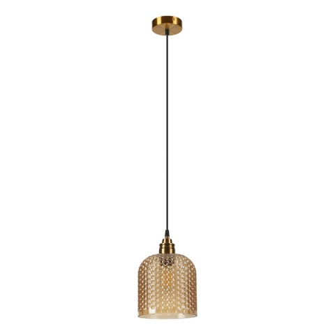 Elegancka ZŁOTA lampa wisząca 1-punktowa ROCCO - ozdobny klosz bursztynowy E27