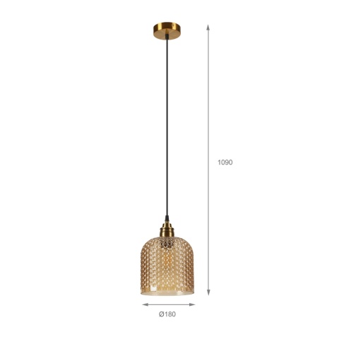 Elegancka ZŁOTA lampa wisząca 1-punktowa ROCCO - ozdobny klosz bursztynowy E27