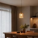 Elegancka ZŁOTA lampa wisząca 1-punktowa ROCCO - ozdobny klosz bursztynowy E27
