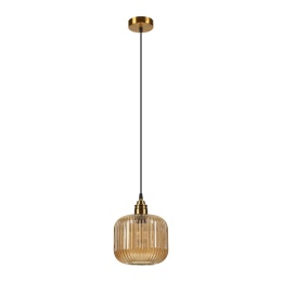 Elegancka ZŁOTA lampa wisząca 1-punktowa MILOU - klosz bursztynowy E27