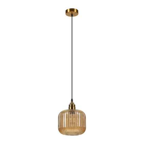 Elegancka ZŁOTA lampa wisząca 1-punktowa MILOU - klosz bursztynowy E27