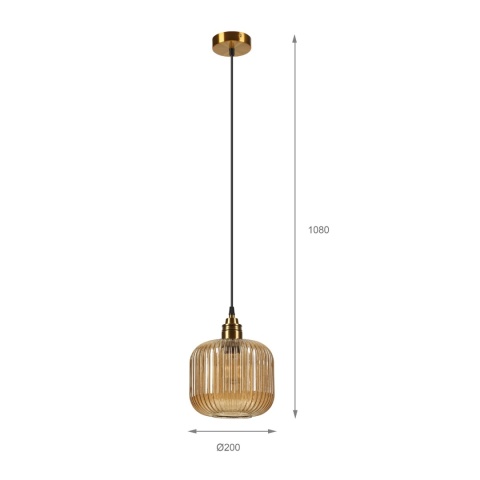 Elegancka ZŁOTA lampa wisząca 1-punktowa MILOU - klosz bursztynowy E27