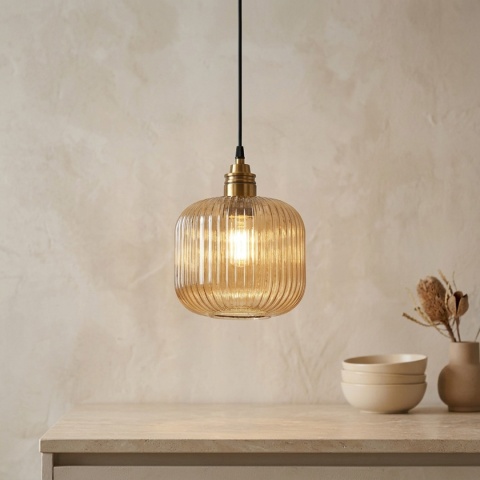 Elegancka ZŁOTA lampa wisząca 1-punktowa MILOU - klosz bursztynowy E27