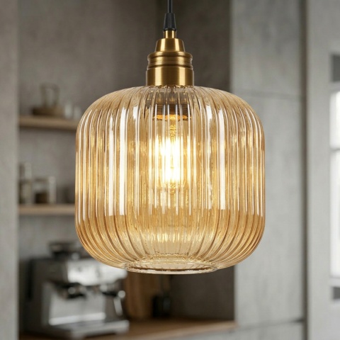 Elegancka ZŁOTA lampa wisząca 1-punktowa MILOU - klosz bursztynowy E27