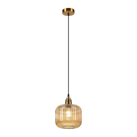 Elegancka ZŁOTA lampa wisząca 1-punktowa MILOU - klosz bursztynowy E27