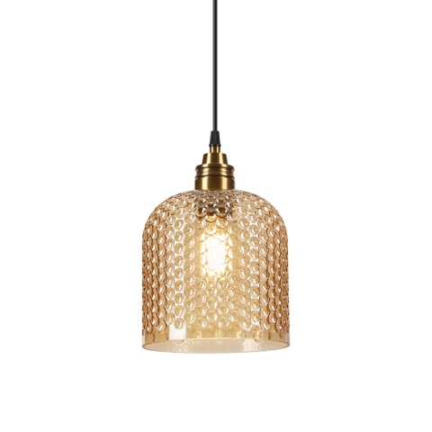 Elegancka ZŁOTA lampa wisząca 1-punktowa ROCCO - ozdobny klosz bursztynowy E27
