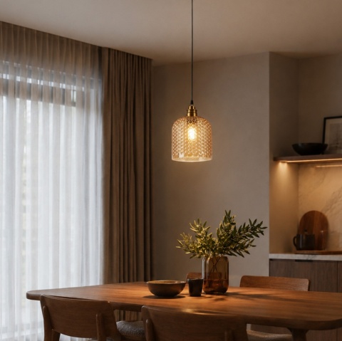 Elegancka ZŁOTA lampa wisząca 1-punktowa ROCCO - ozdobny klosz bursztynowy E27
