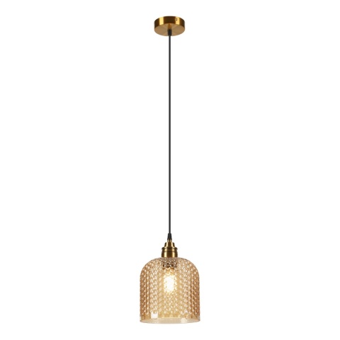 Elegancka ZŁOTA lampa wisząca 1-punktowa ROCCO - ozdobny klosz bursztynowy E27