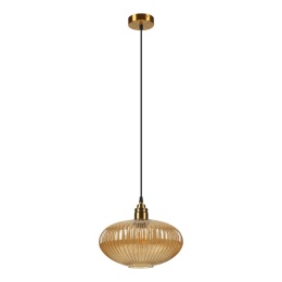 Elegancka ZŁOTA lampa wisząca 1-punktowa MILOU - klosz bursztynowyE27