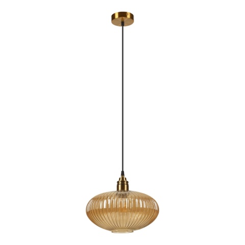 Elegancka ZŁOTA lampa wisząca 1-punktowa MILOU - klosz bursztynowyE27