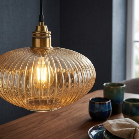 Elegancka ZŁOTA lampa wisząca 1-punktowa MILOU - klosz bursztynowyE27