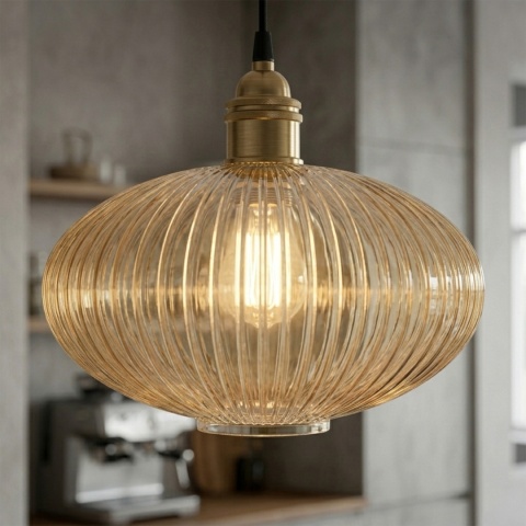 Elegancka ZŁOTA lampa wisząca 1-punktowa MILOU - klosz bursztynowyE27