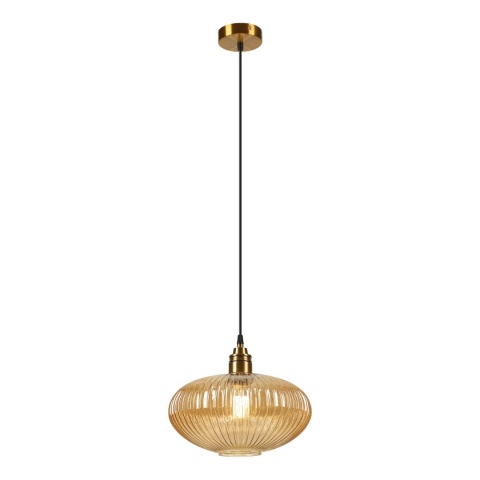 Elegancka ZŁOTA lampa wisząca 1-punktowa MILOU - klosz bursztynowyE27