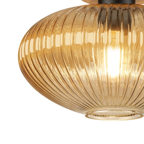 Nowoczesna lampa sufitowa MILOU z drewnem dębowym, bursztynowy klosz E27