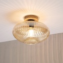 Nowoczesna lampa sufitowa MILOU z drewnem dębowym, bursztynowy klosz E27
