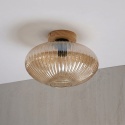Nowoczesna lampa sufitowa MILOU z drewnem dębowym, bursztynowy klosz E27