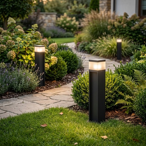 Nowoczesna lampa ogrodowa VESPER słupek - czarna IP44 G9 50CM