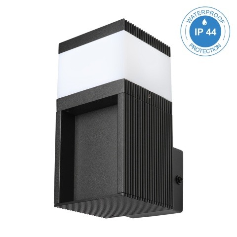 Nowoczesna lampa ogrodowa - kinkiet VESPER czarny IP44 klosz ryflowany G9