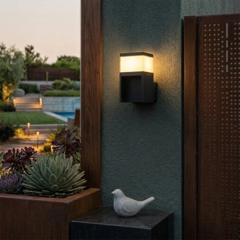 Nowoczesna lampa ogrodowa - kinkiet VESPER czarny IP44 klosz ryflowany G9