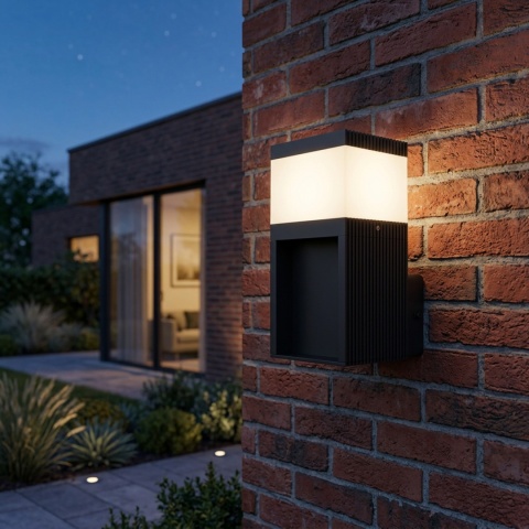 Nowoczesna lampa ogrodowa - kinkiet VESPER czarny IP44 klosz ryflowany G9