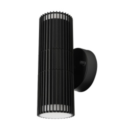 Nowoczesna lampa ogrodowa 2-punktowa - kinkiet LANTHEA czarny IP44 klosz ryflowany GU10