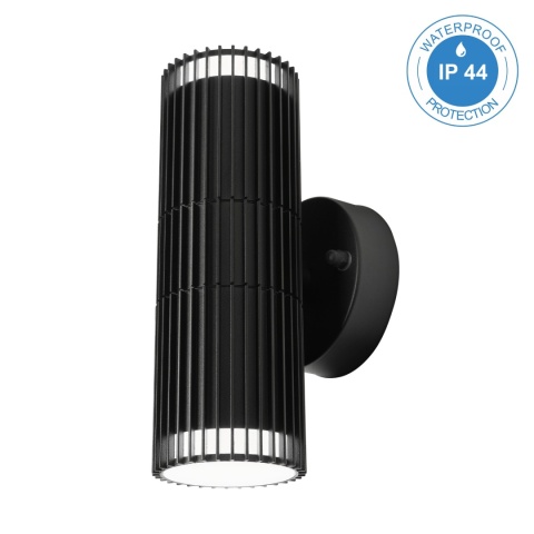 Nowoczesna lampa ogrodowa 2-punktowa - kinkiet LANTHEA czarny IP44 klosz ryflowany GU10