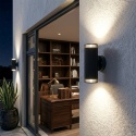 Nowoczesna lampa ogrodowa 2-punktowa - kinkiet LANTHEA czarny IP44 klosz ryflowany GU10