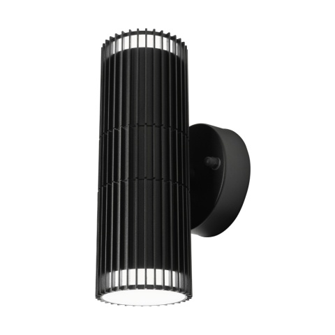 Nowoczesna lampa ogrodowa 2-punktowa - kinkiet LANTHEA czarny IP44 klosz ryflowany GU10