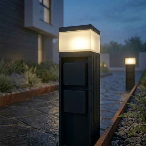 Nowoczesna lampa ogrodowa z gniazdkami VESPER 30CM czarna G9 IP44