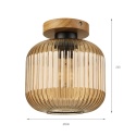 Nowoczesna lampa sufitowa MILOU z drewnem dębowym, bursztynowy klosz E27