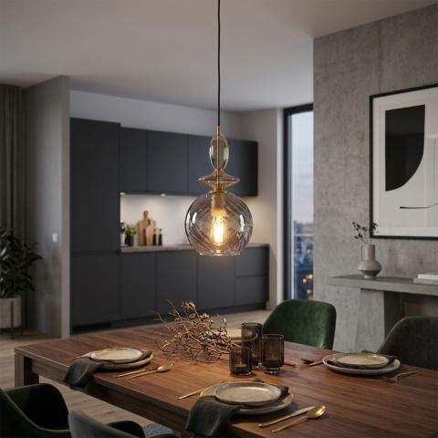 Elegancka lampa wisząca 1-punktowa VELLO złota E27 szklany klosz